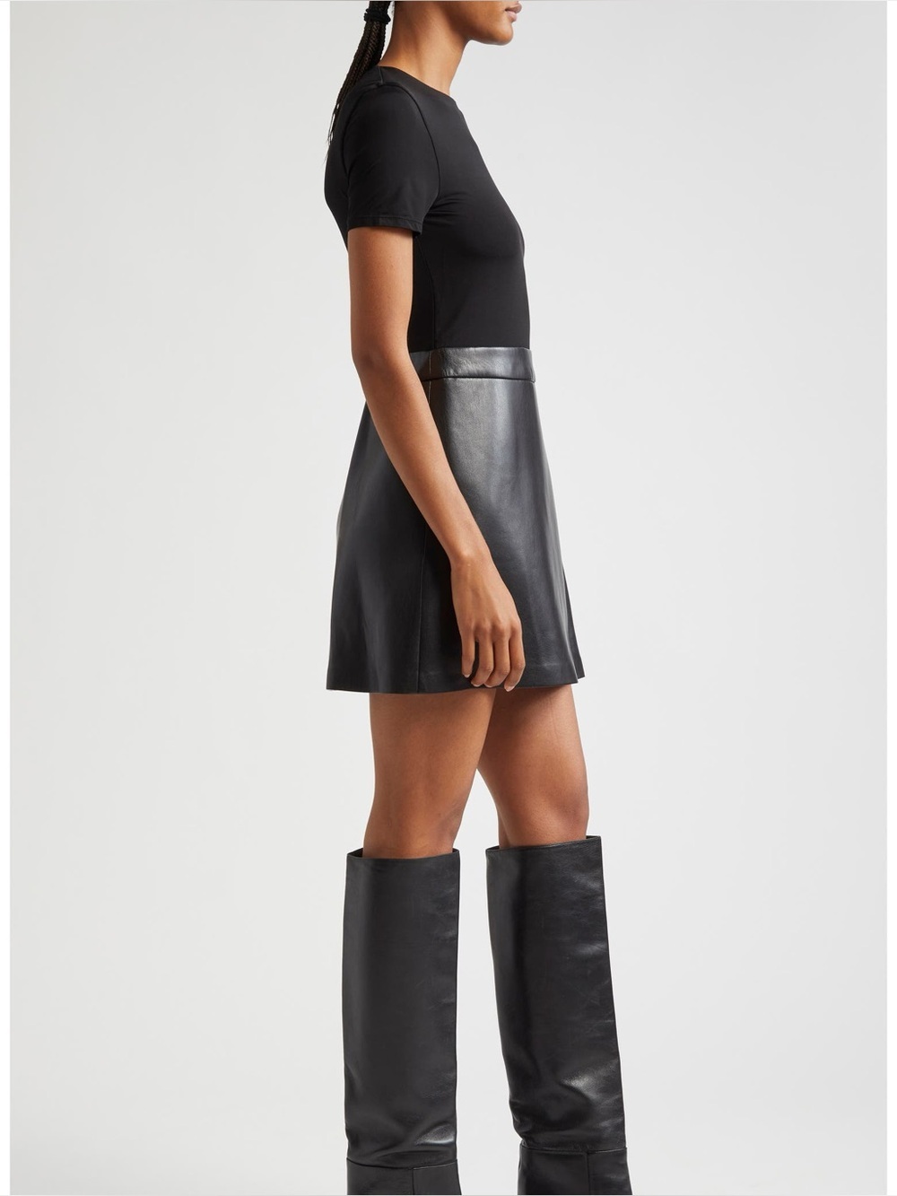 NWT Alice + Olivia Chara Mixed Media Black Leather Minidress Size 8 - Picture 3 of 10